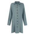 thumbnail image 5 of Dpytoraw Women's Comfortable New Casual Solid Color Button Mid Length Long Sleeve Loose Shirt Casual Dress, 5 of 5