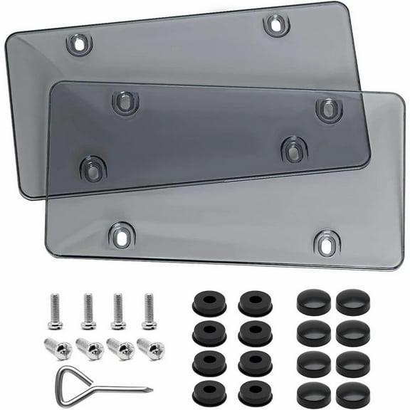 WIOMEASK 2 Pcs License Plates Cover Grey Unbreakable Dark Design,Fits All Standard 6x12 inches License Plates,Protect Your Front & Back License Plates