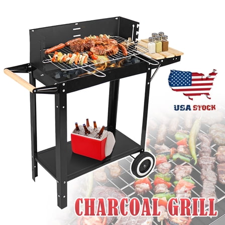 Waaoon Portable Charcoal Grill For Backyard Outdoor Cooker Camping & Picnics Barbecue Grill with Wheels Black