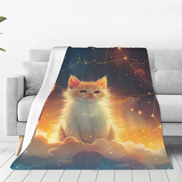 Fotbe Starry Sky Constellation Cat Manta de Franela Acolchonada con Estampado, Súper Suave y Esponjosa, Extra Grande para Sofá, Cama, Uso Todo el Año-60"x50"