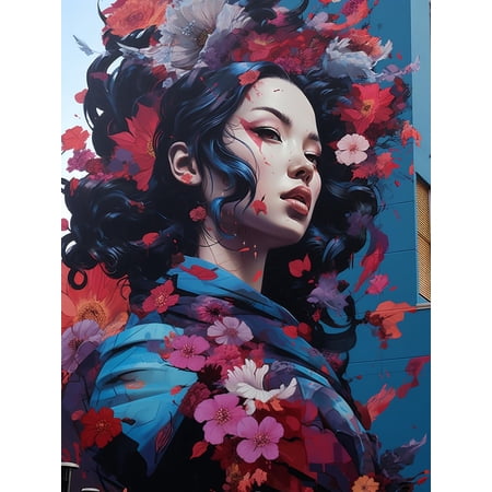 DIY Stamped Cross Stitch Kits for Beginners Easy Japanese Beautiful Woman Flower 11CT Needlepoint Embroidery Counted Cross Stitch Kits Art Craft Wall Decoration and Gift 40x50cm(4)
