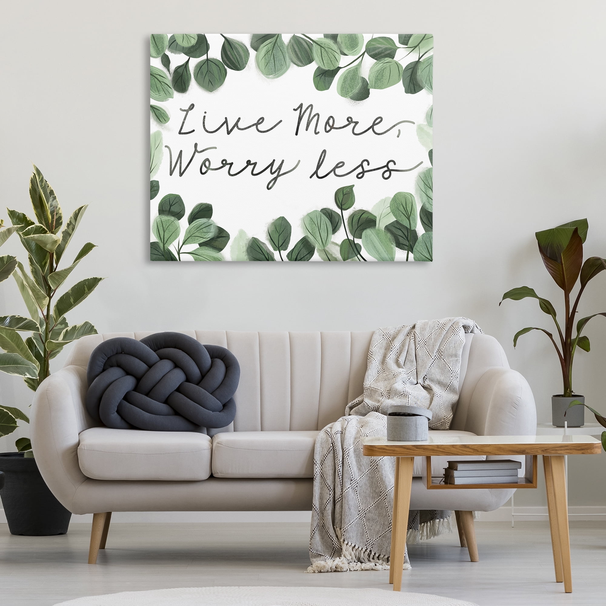Stupell Industries Love More Worry Less Plants & Flowers Painting Wrapped Canvas Art Print Wall Art, 48 x 36