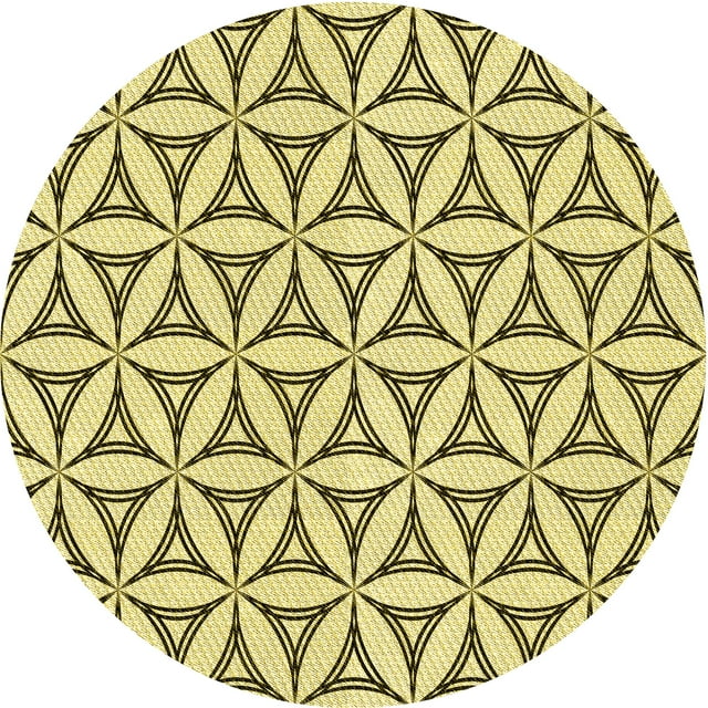 Ahgly Company Machine Washable Indoor Round Transitional Mustard Yellow Area Rugs, 6' Round