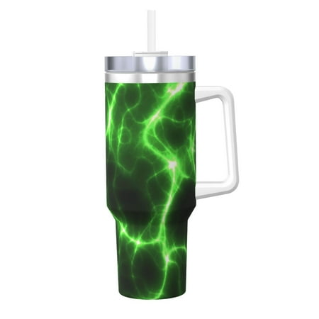 

Salouo Green Lightning for 40oz Water Bottle with Handle & Flip Straw - Stainless Steel Vacuum Insulated Tumbler-Reusable Travel Coffee Mug- Gifts for Women & Men