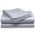 thumbnail image 1 of CrystalTowels Microfiber Bed Sheets Set - 4-Piece Soft Sheet Set, Stripe Pattern w/Sateen Finish, Queen Size Sheets Deep Pocket Set - Silver, 1 of 4