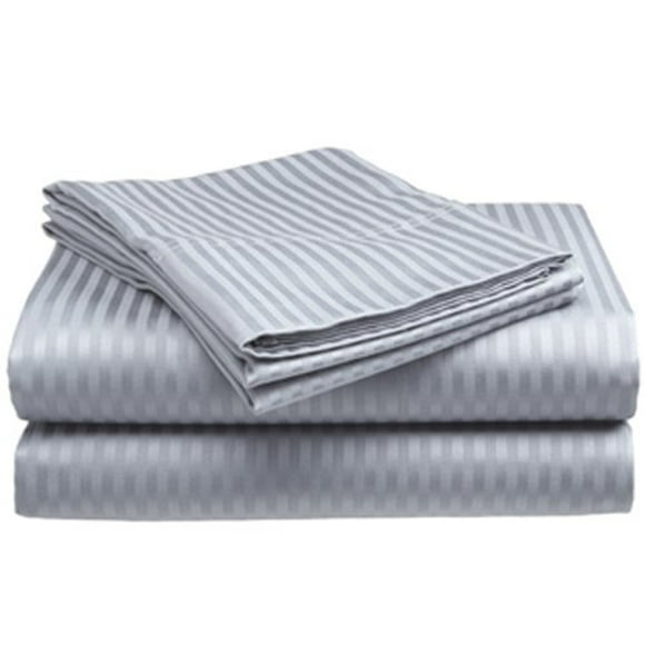 CrystalTowels Microfiber Bed Sheets Set - 4-Piece Soft Sheet Set, Stripe Pattern w/Sateen Finish, Queen Size Sheets Deep Pocket Set - Silver