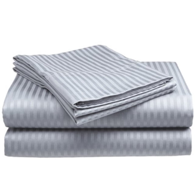 CrystalTowels Microfiber Bed Sheets Set - 4-Piece Soft Sheet Set, Stripe Pattern w/Sateen Finish, Queen Size Sheets Deep Pocket Set - Silver