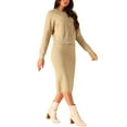 thumbnail image 4 of INSPIRE CHIC Women's Two Piece Outfits Sweater Sets Button Down Cardigan and Midi Skirts Casual Lounge Set XL Khaki, 4 of 5