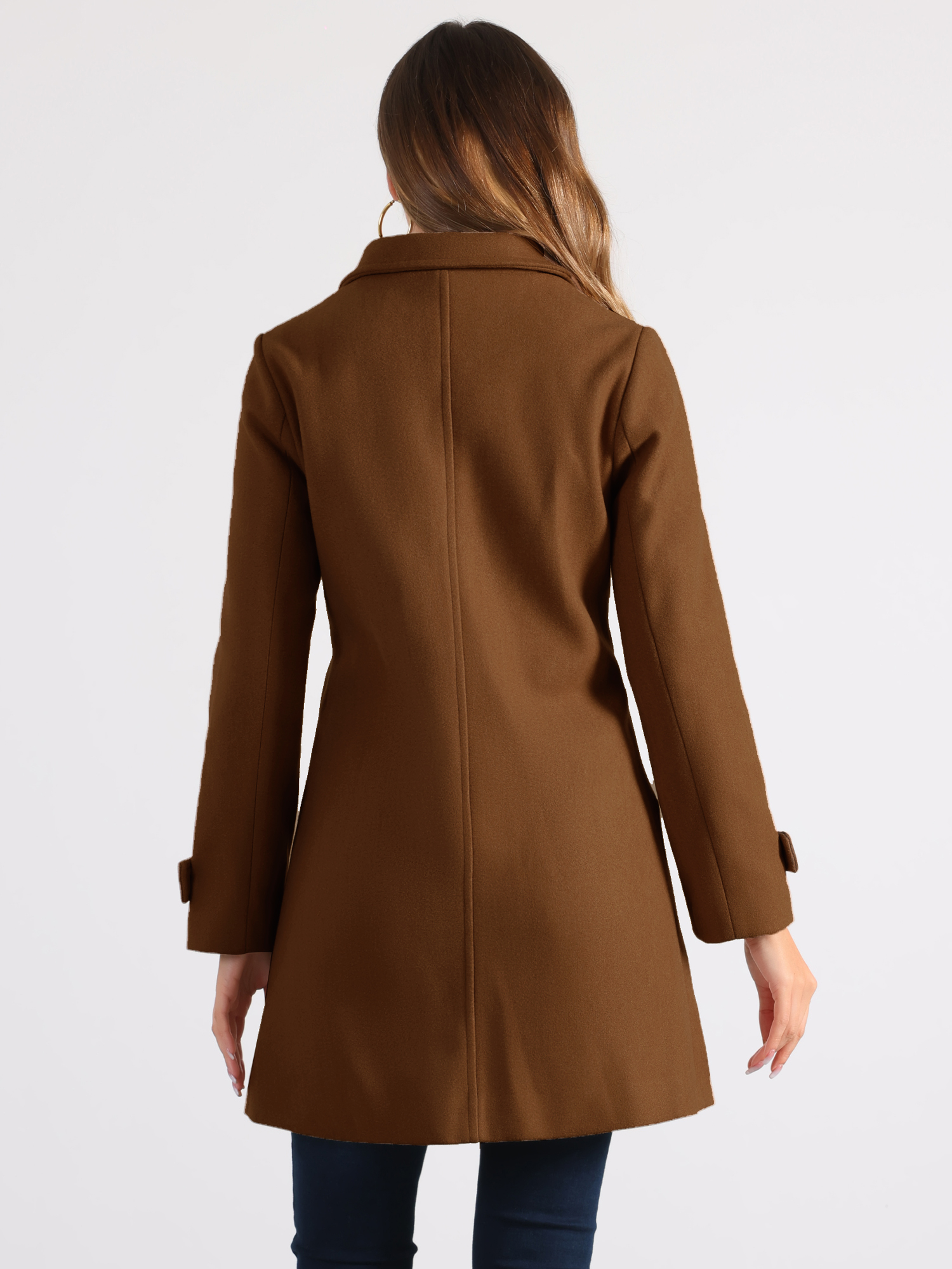 DARING DIVA Women's Peter Pan Collar Winter Outwear Trench Pea Coats Dark Brown L