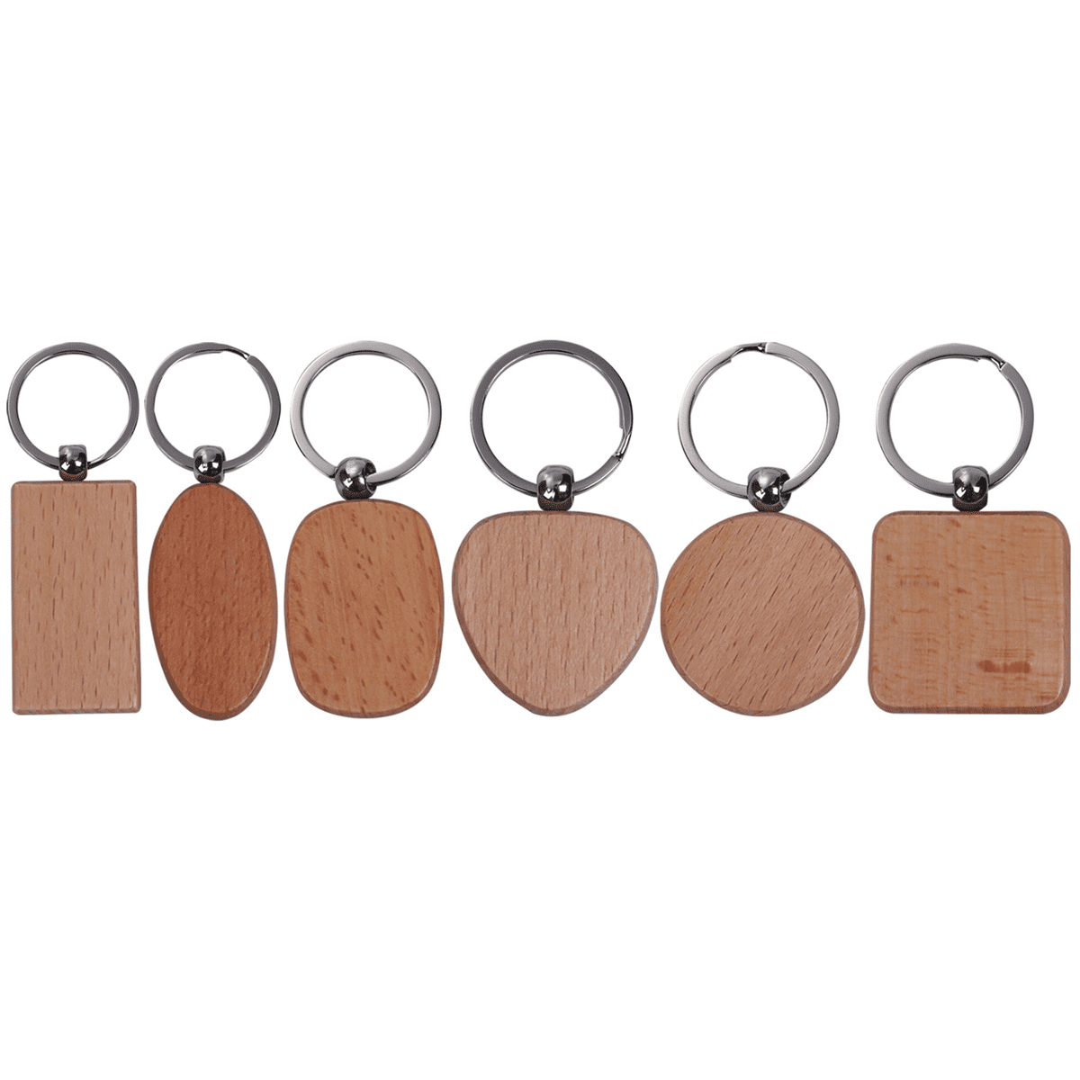 100 Pcs Blank Wood Wooden Keychain DIY Custom Wood Key Chains Key Tags Anti Lost Wood Accessories Gifts (Mixed Design)