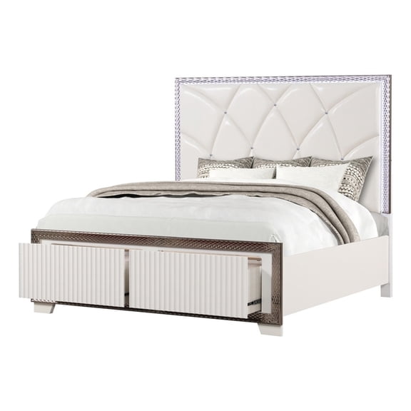 Fabio Modern Style LED Queen Size Bed Made With Wood in White Finish