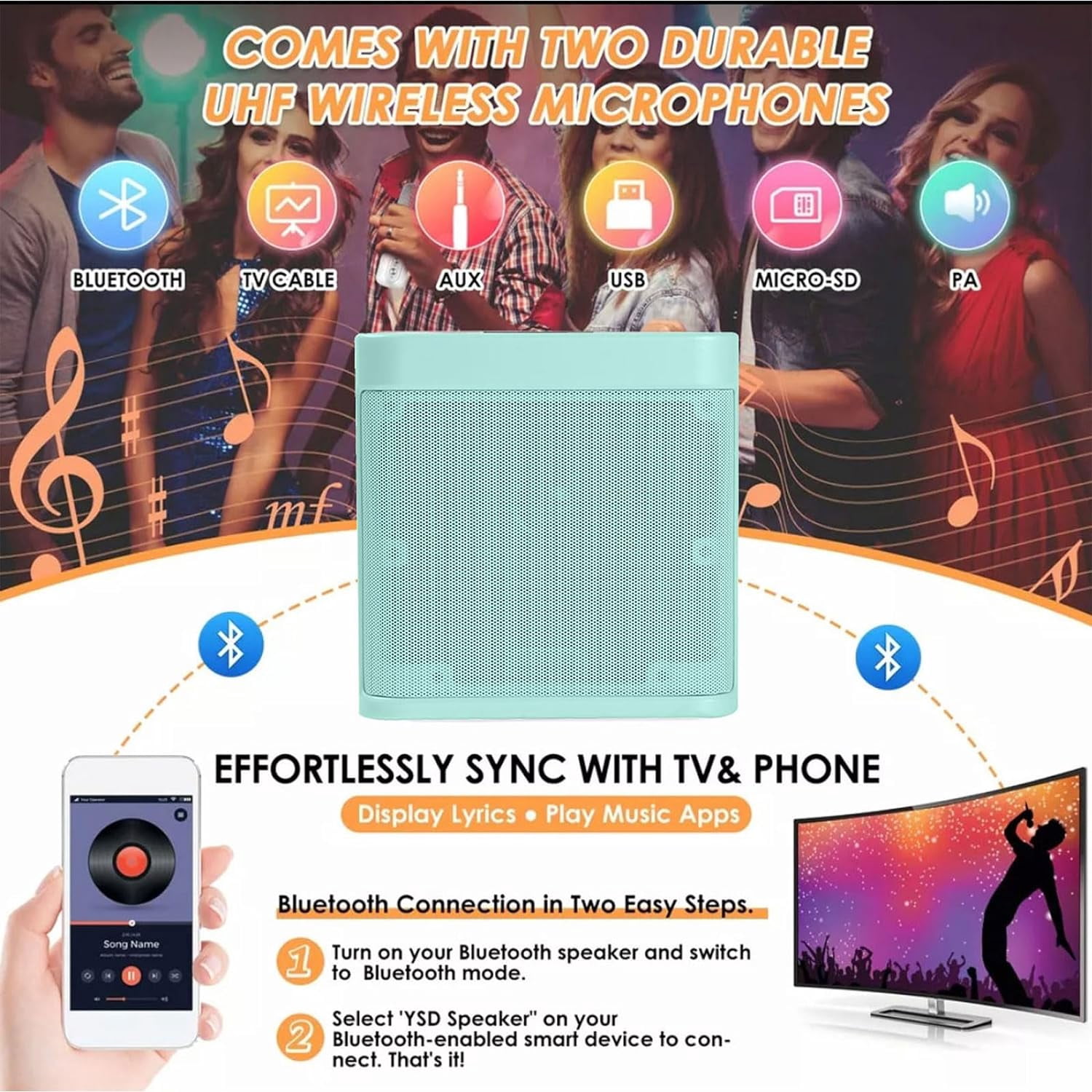Mini Karaoke Machine, Portable Bluetooth Speaker with 2 Wireless Karaoke Microphones,Singing Machine Karaoke System for Kids Adult for Travel Home Party Birthday Singing