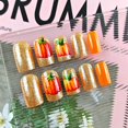 thumbnail image 3 of GCSQW, bonita purpurina dorada con forma de calabaza de Press on Nails, 24 unidades, 3 of 6