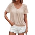 thumbnail image 1 of Camisetas Casuales de Verano para Mujer, Camisetas de Corta con Cuello en V, Color Albaricoque L, 1 of 7