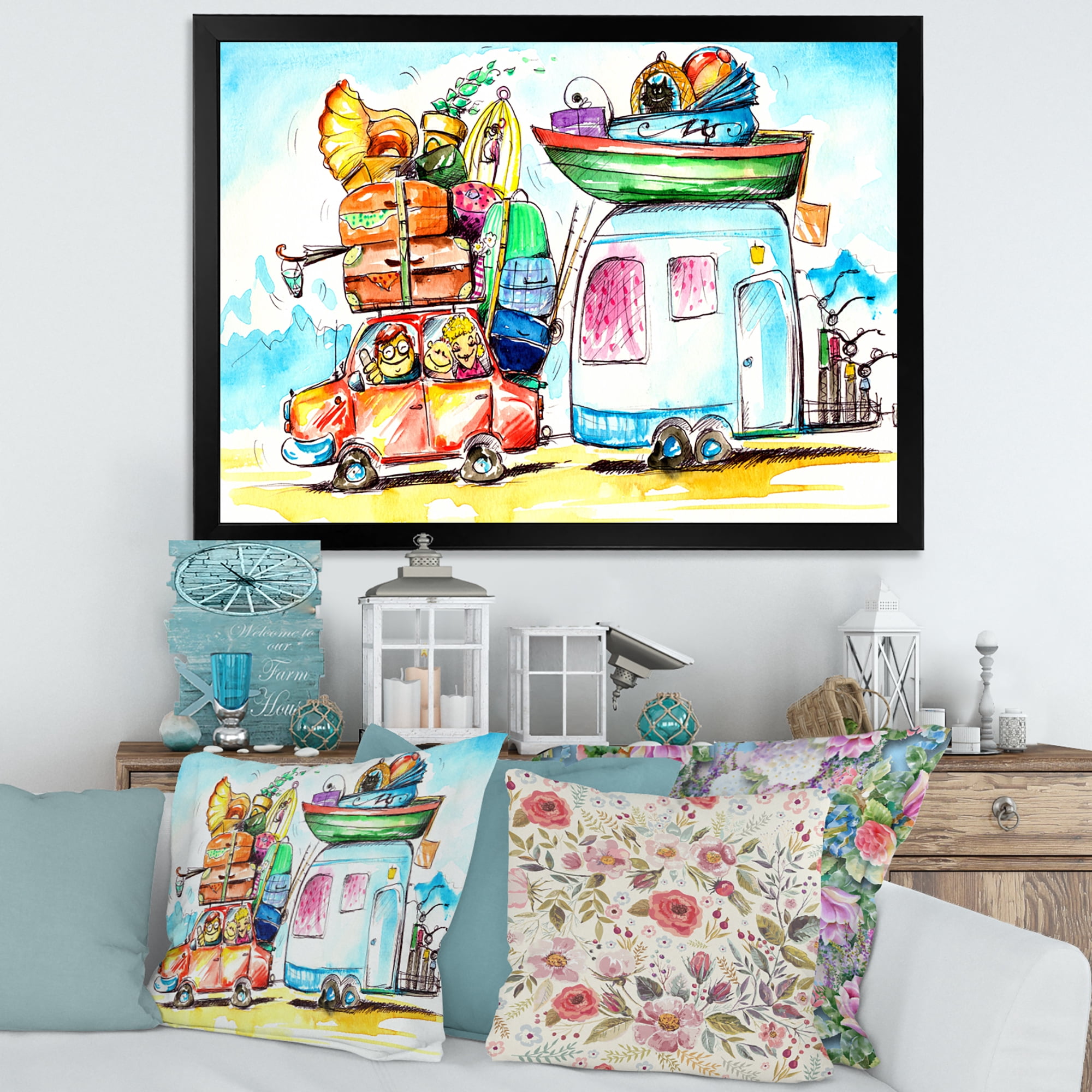 Designart 'Caravans With Family Travel' Farmhouse Framed Art Print