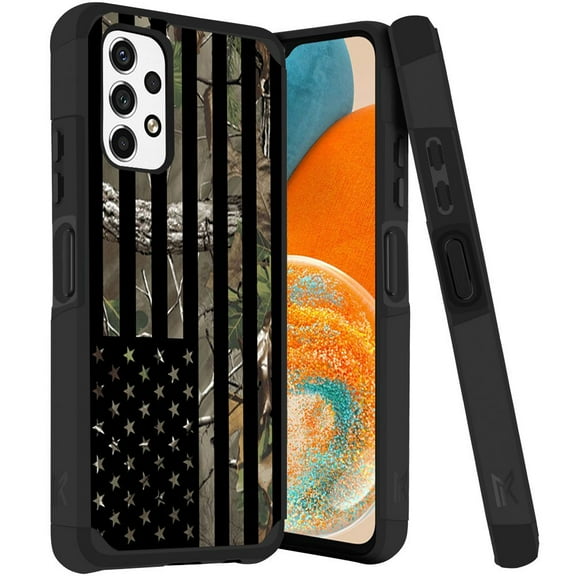 ANJ Rugged Dual Layered Shockproof Slim Hybrid Case Tempered Glass Cover Compatible with Samsung Galaxy A23 5G - American Tree Camo