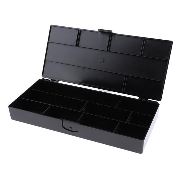 Estuche de almacenamiento para cuerdas para el cabello con 10 compartimentos, horquillas para el cabello, caja divisoria móvil Negro