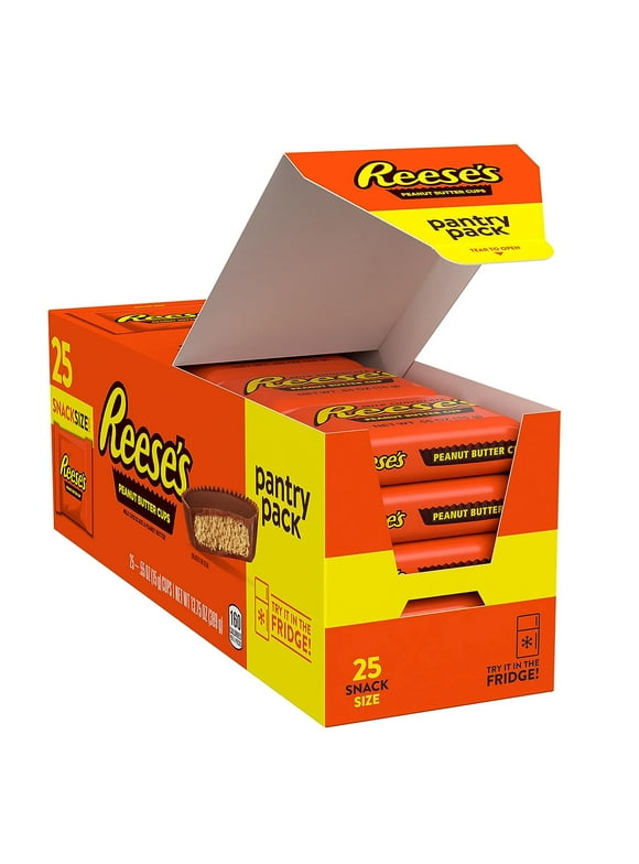 Reese's Milk Chocolate Snack Size Peanut Butter Cups Candy, Pantry Pack 13.75 oz, 25 Pieces