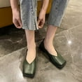 thumbnail image 2 of CHOII Clearance Mary Small Leather Shoes Retro Square Toe Low Heel Loafers Comfortable Slip-on Sandals for Women Wedge Casual Shoes for Ladies,Dark Green/8, 2 of 3