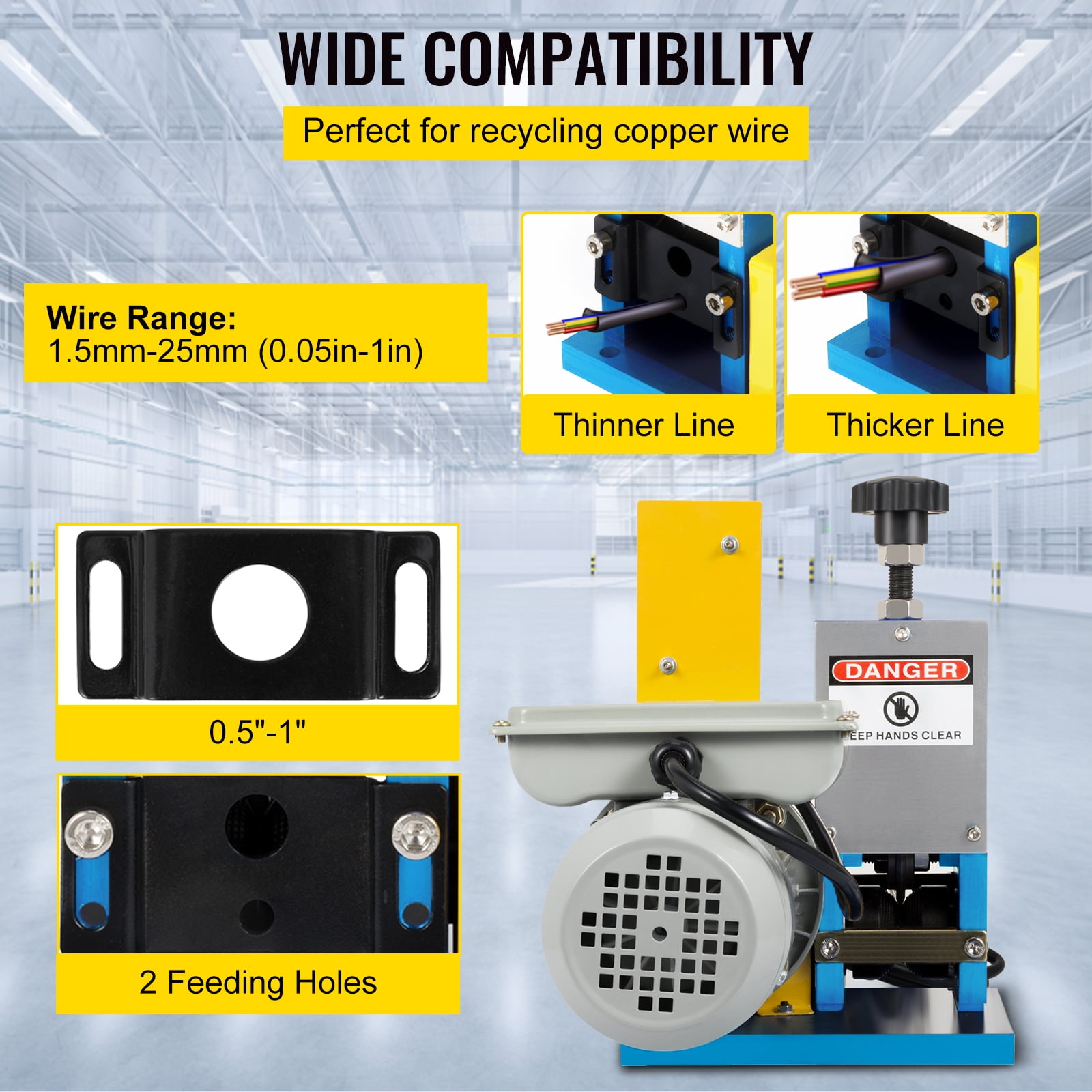 VEVORbrand Automatic Electric Wire Stripping Machine 0.05"-0.98",Portable Blue Wire Stripper, Wire Stripping Machine Tool for Scrap Copper Recycling