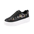 thumbnail image 3 of Willtoo Women’s Floral Print Platform Sneakers, Lace Up Low Top Faux Leather Shoes, Thick Chunky Sole Floral Casual Walking Sneakers, 3 of 5