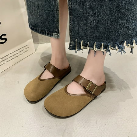 2024 Autumn New Retro Casual Soft Flat Loafers Slip-on Shoes Fashionable Outerwear Baotou Half Slippers for Women