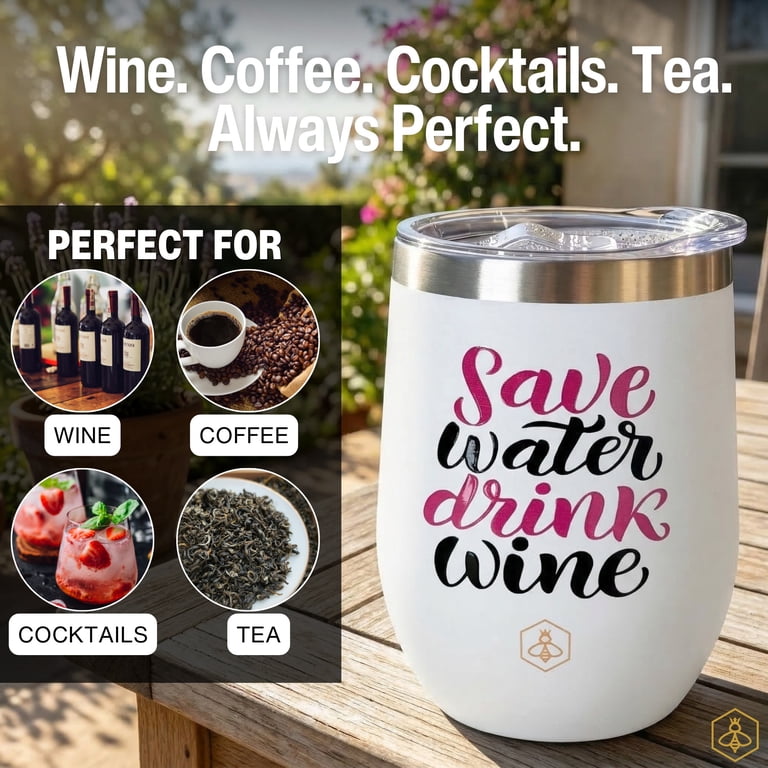 Biddlebee 12oz Insulated Stainless Steel Stemless Wine Tumbler