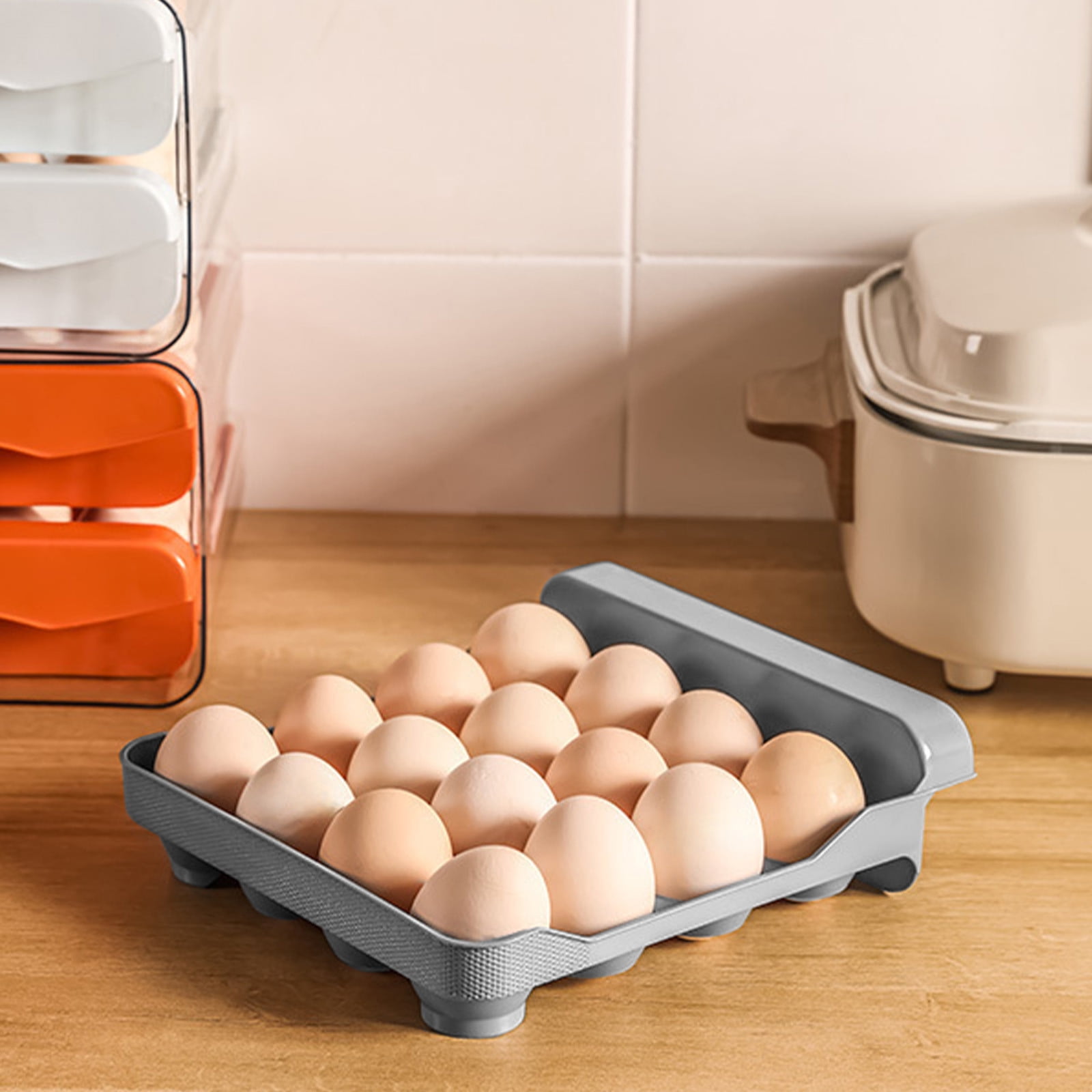 Lcxifdre Slide-Out Drawer Refrigerator Egg Storage Box - 2 Tier Shockproof Plastic Organizer, Space Saving Stackable Counter Storage Egg Holder Container