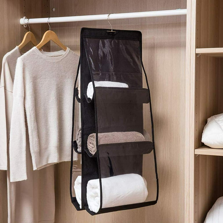 Lalji Creations Hanging Handbag Organizer Dust-Proof Storage Holder Bag  Wardrobe Closet for Purse Clutch with 6 Pockets - Non Woven Fabric, Matte  Grey