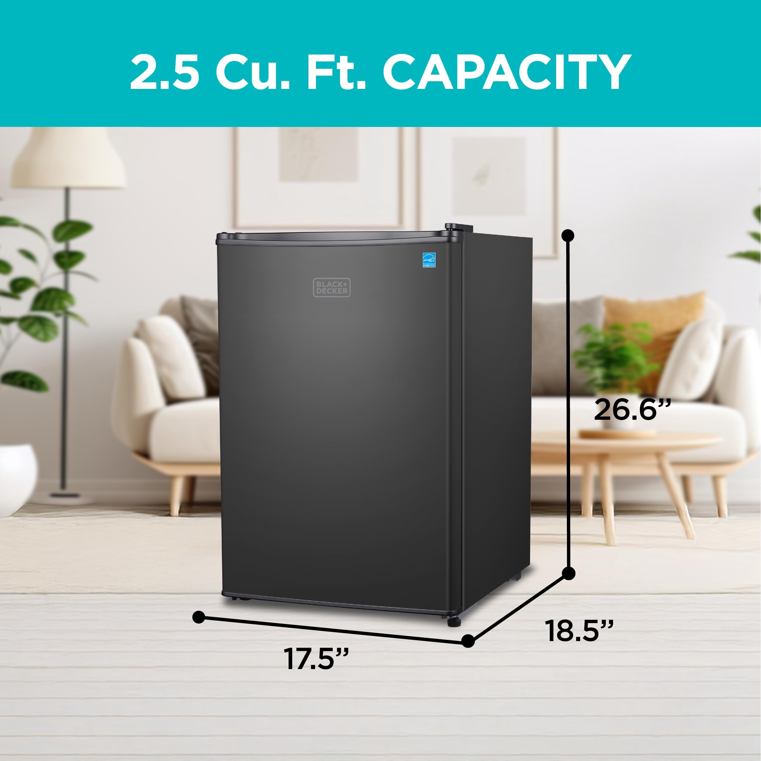BLACK+DECKER 2.5 Cubic Foot Energy Star Refrigerator with Freezer, Black