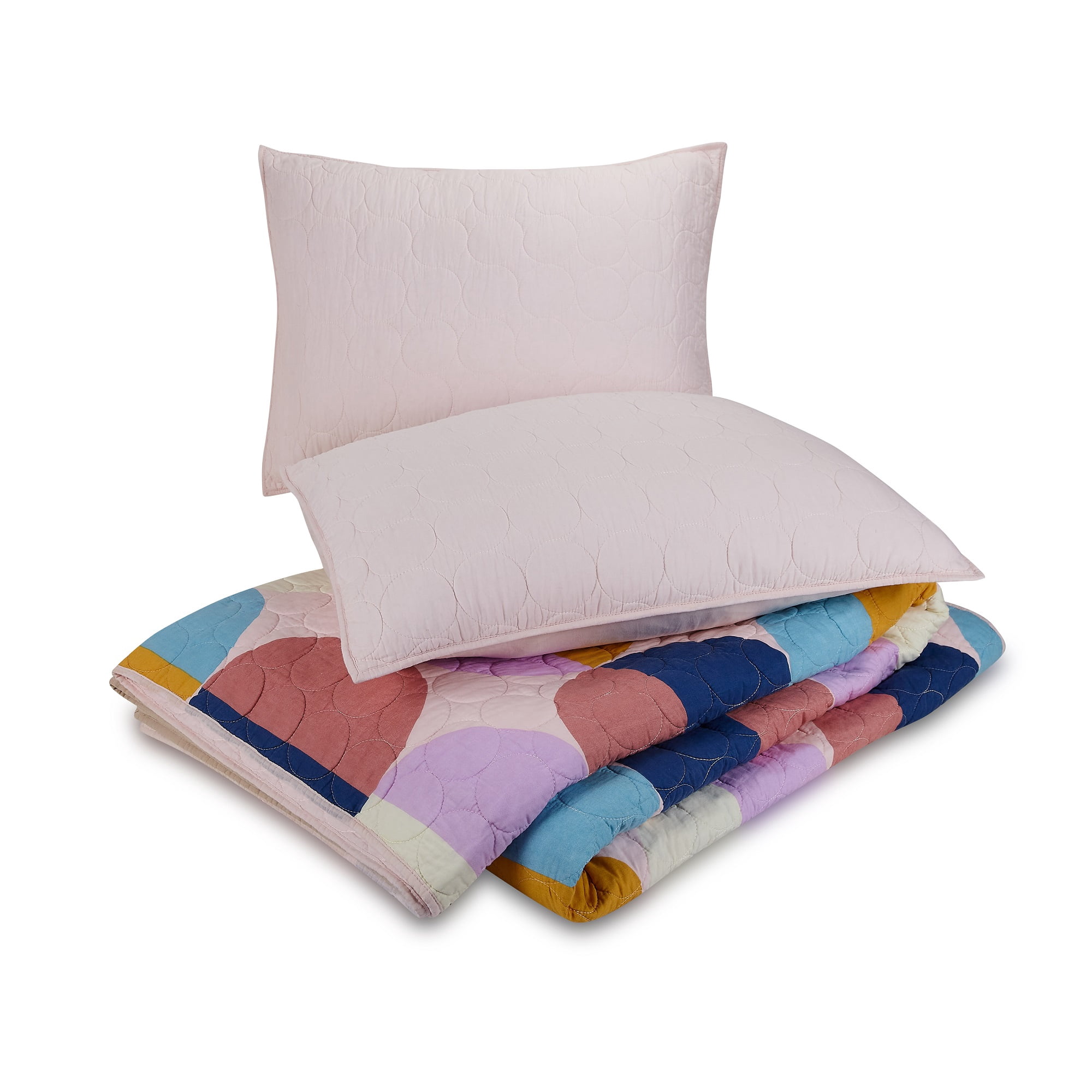 Makers Collective Circles Pink 3-Piece Quilt Set, King