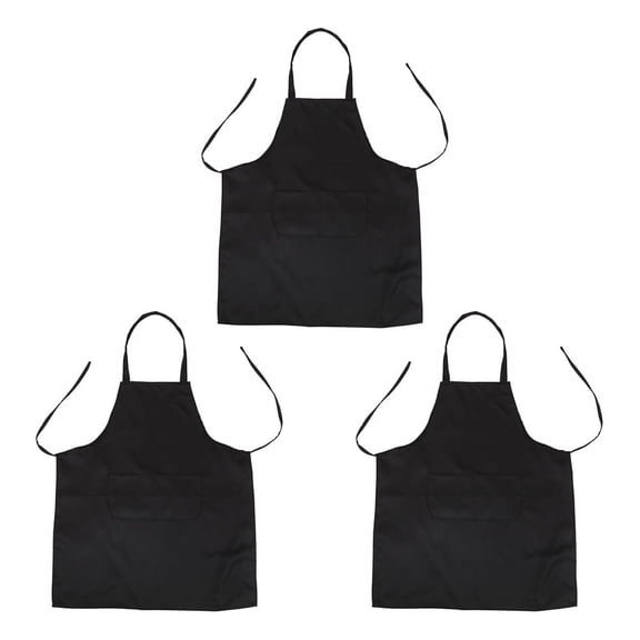 3X Unisex 2 Pocket Black Kitchen Apron Bib, One Size in Medium
