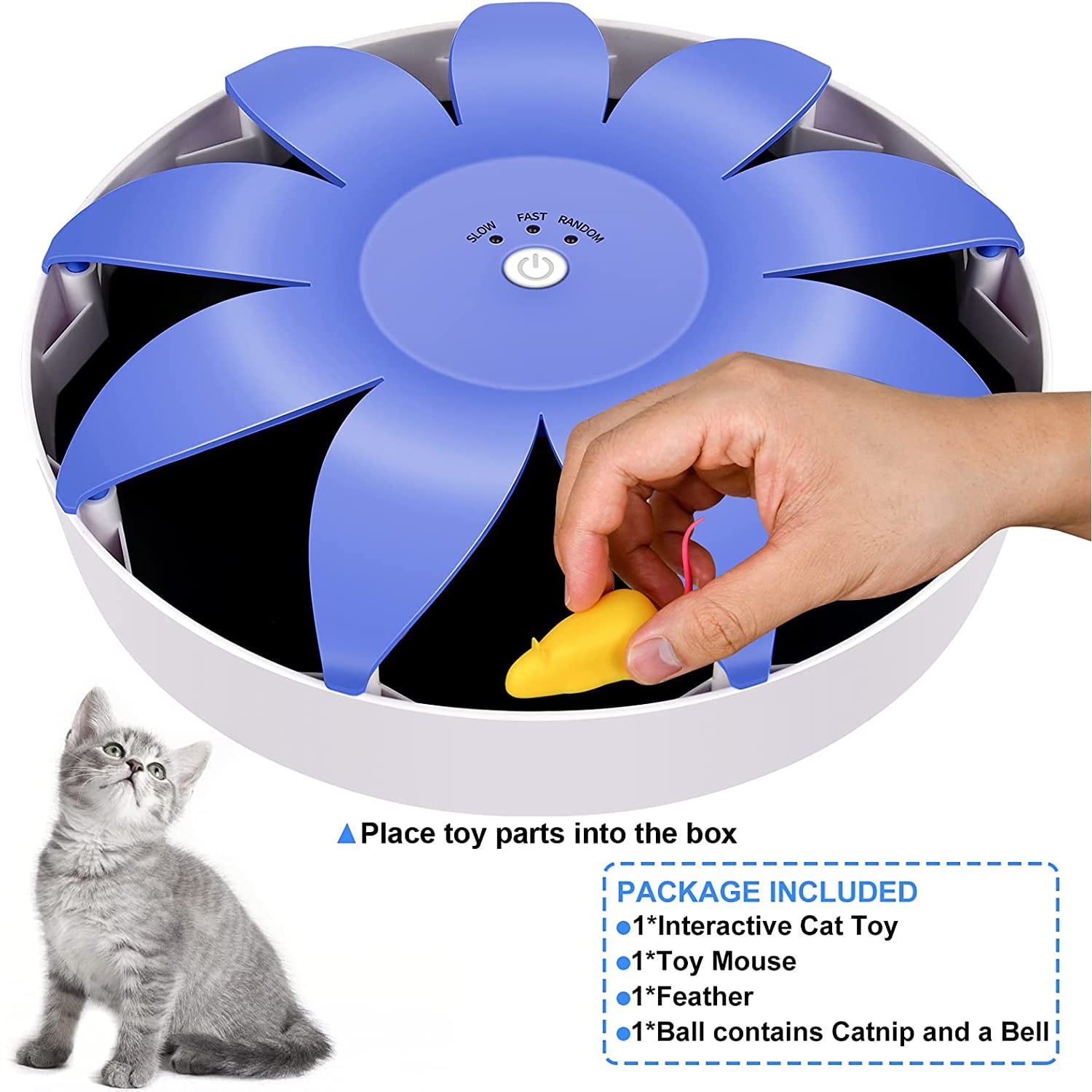 Pefilos 9" Interactive Cat Toy Mouse for Indoor Cats and Kitten, Uncatchable Spinning Mice,Hunting Chasing and Exercising,Cat Scratcher Track Roller Catnip Puzzle Toy, Blue Pefilos 9" Interactive Cat Toy Mouse for Indoor Cats and Kitten, Uncatchable Spinning Mice,Hunting Chasing and Exercising,Cat Scratcher Track Roller Catnip Puzzle Toy, Blue
