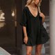 thumbnail image 4 of Trajes Casuales para las Mujeres de Verano Oversized Camiseta Romper, Cuello en V Camisetas de Mitad de Manga con Bolsillos Ropa de Playa, 4 of 9