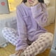 thumbnail image 5 of Conjunto de Pijamas gruesos y cálidos de lana para mujer, ropa de dormir de invierno, Top liso informal y pantalones a cuadros, conjunto de Pijamas suaves para mujer, traje para casa, 5 of 5