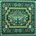 thumbnail image 1 of Ahgly Company Machine Washable Indoor Square Medallion Turquoise Blue French Area Rugs, 6' Square, 1 of 4