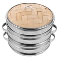 thumbnail image 1 of 1 Set Kitchen Steamer Stackable Rice Roll Bum Steamer Basket Round Steaming Basket With Bamboo Lid, 1 of 1