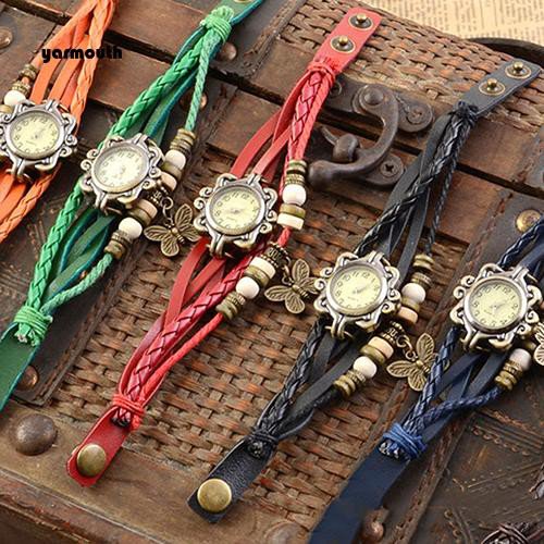 Yar_ Reloj De Pulsera Casual Vintage Multicapa De Mariposa De Cuero Sintético Para Mujer