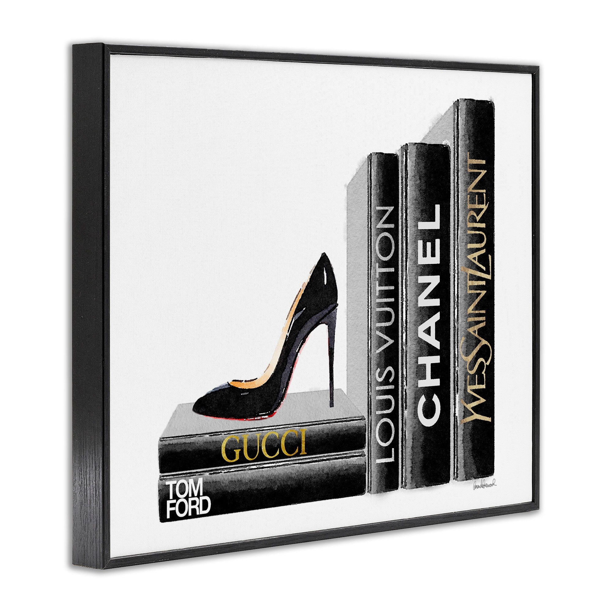 Stupell Industries High Fashion Black Book Shelf with Stilettos Heel Framed Wall Art by Amanda Greenwood