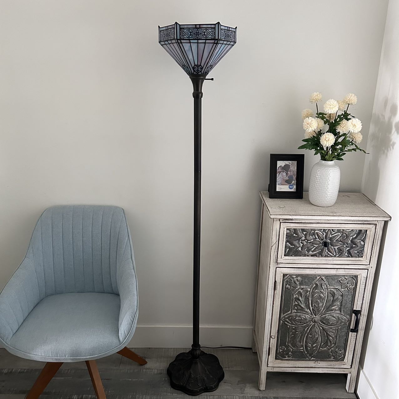 Tiffany Torch Floor Lamp Sky Color Stained Glass Hexagon Mission 12'W*12"D*66"H