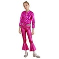 thumbnail image 3 of MSemis Kids Girls Metallic Jazz Hip Hop Disco Jacket Coat with Flared Pants Dress Up Rose 8, 3 of 7
