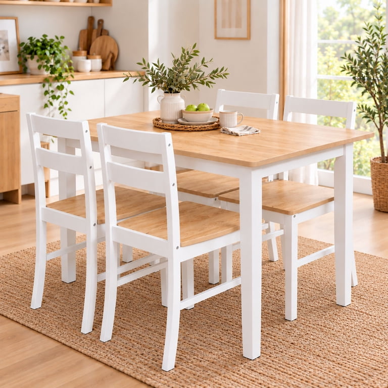 Mainstays Compact 5-Piece Dining Set, White & Natural photo 3
