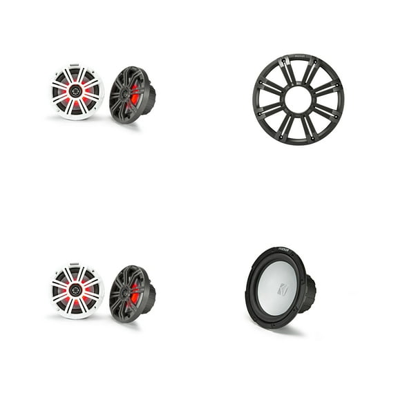 Kicker Marine (2) 45KM654L 6.5" & 45KMF102 w/ Charcoal Grill, LED Marine Audio Upgrade