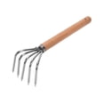 thumbnail image 2 of Hand Rake Leaf Rake Versatile Hand Held Loosening Soil Wooden Handle Small Cultivating Digging Soil Tiller Gardening Tool for Patio Planting Long Handle 5, 2 of 9