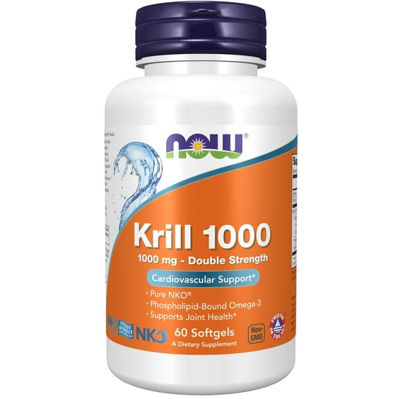 NOW Supplements, Krill, Double Strength 1000 mg, Phospholipid-Bound Omega-3, 60 Softgels