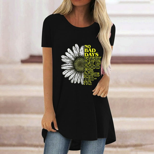 Mode Femme Décontractée Imprimé Col Rond T-shirt Manches Courtes Ample Blouse Pull
