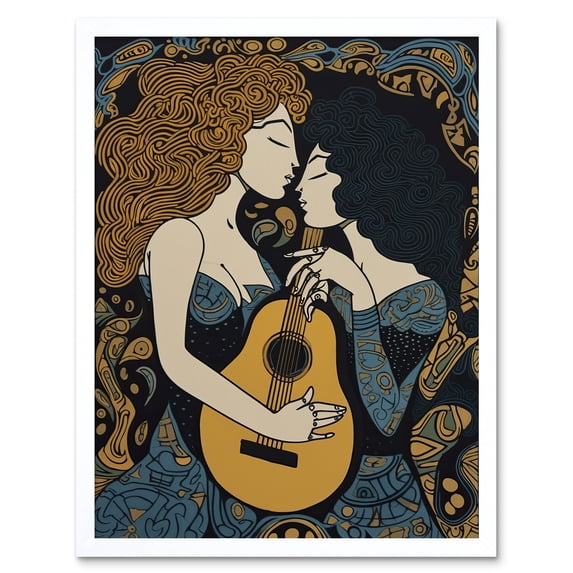 My Love My Muse Women with Guitar Conceptual Art Art Print Framed Poster Wall Decor 12x16 inch