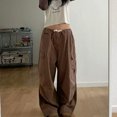 thumbnail image 2 of Autumn New Fashion Loose Low Waist Drawstring Casual Pants Harajuku Loose Workwear Fashion Women's Street Casual Pants Women's Pants-Brown-S, 2 of 5