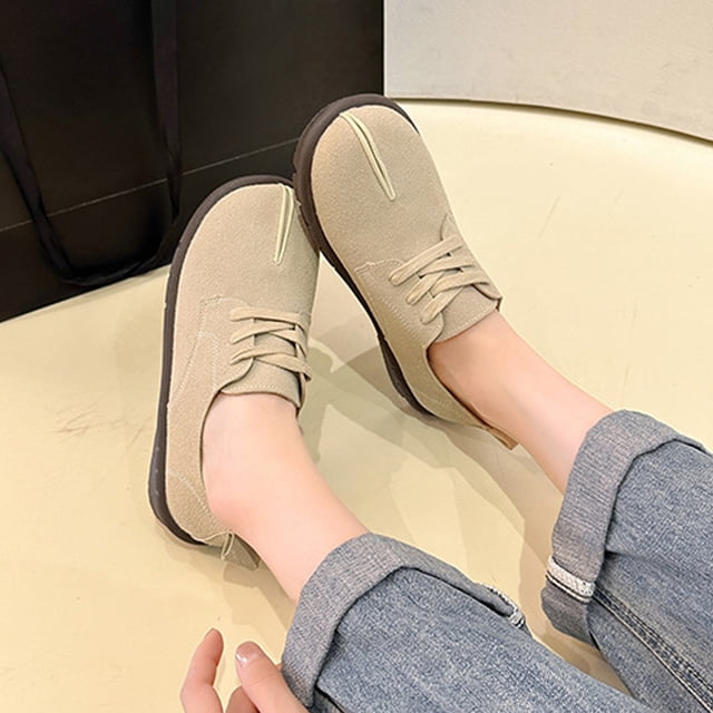 Cameland Chaussures en Cuir à Bout Rond, Talon Plat, Contraste, Chaussures Simples pour Femmes, Imperméables