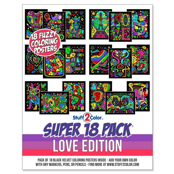 Stuff2Color Super Pack of 18 Fuzzy Velvet Coloring Posters (Love Edition)